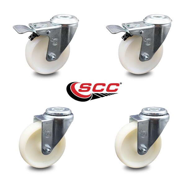 4 Inch Nylon Wheel Swivel Bolt Hole Caster Set with 2 Total Lock Brake SCC